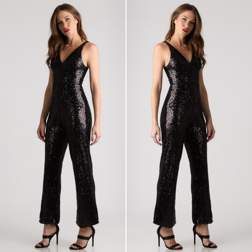 Sequined Soiree Wide-Leg Jumpsuit (White)